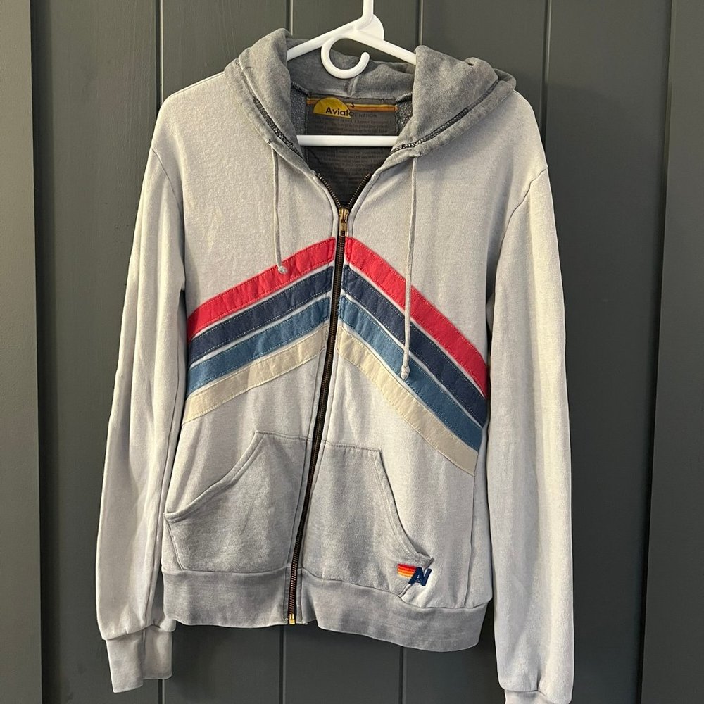 Rare Aviator Nation Chevron Hoodie grey, red, blue